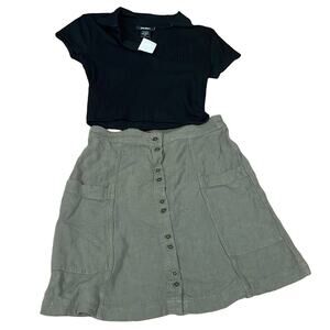 Outfit Bundle XS Linen Blend Skirt + Black NWT Crop Top